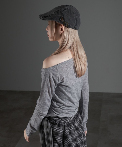 apres jour mignon(アプレジュールミニョン)の「タイ付きドロストオフショルロングトップス(Tシャツ/カットソー・レディース・グレー/チャコールグレー/ブラック・フリー/X-LARGE)」の20枚目の写真