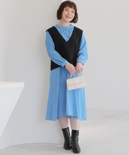 MB mint breeze(エムビーミントブリーズ)の「【L~5L 大きいサイズ】ベストレイヤードバンドカラーワンピース(ワンピース・レディース・ブラック/エンジ・5L/4L/3L/LL/L)」の5枚目の写真
