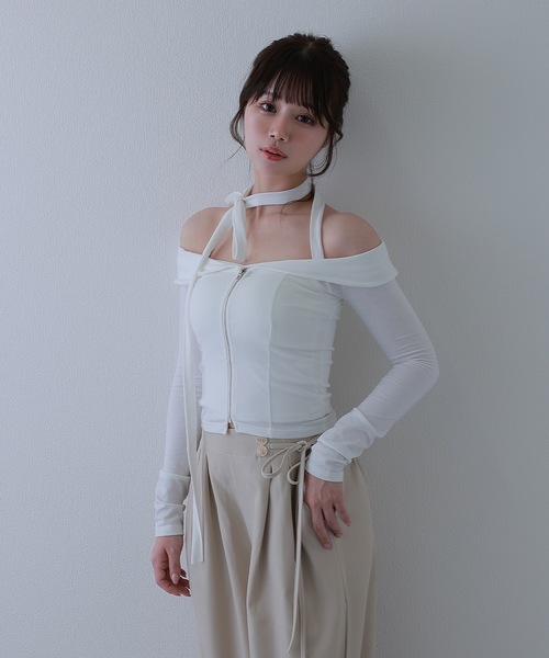 M DOLLY(エムドリー)の「ribbon luminella wide pants / リボンルミネッラワイドパンツ(その他パンツ・レディース・ベージュ/ブラック・S/M)」の10枚目の写真