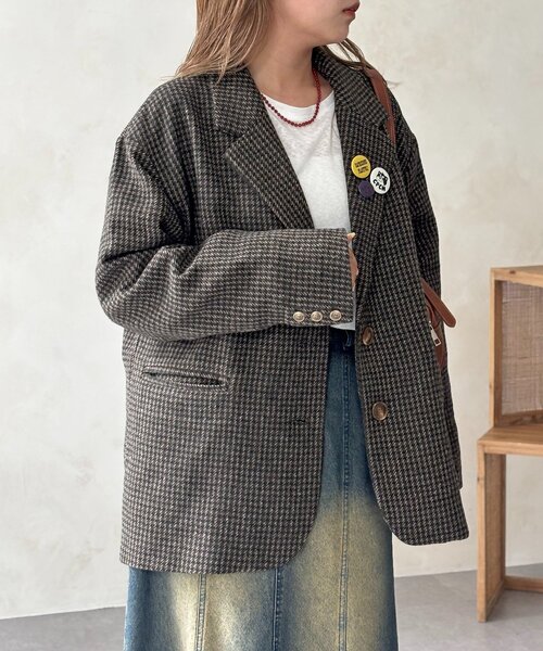 CPCM（シーピーシーエム）の「缶バッジ付きツイードテーラードジャケット（テーラードジャケット・レディース・ブラウン系その他/グレー/ブラウン・FREE/LARGE）」の9枚目の写真