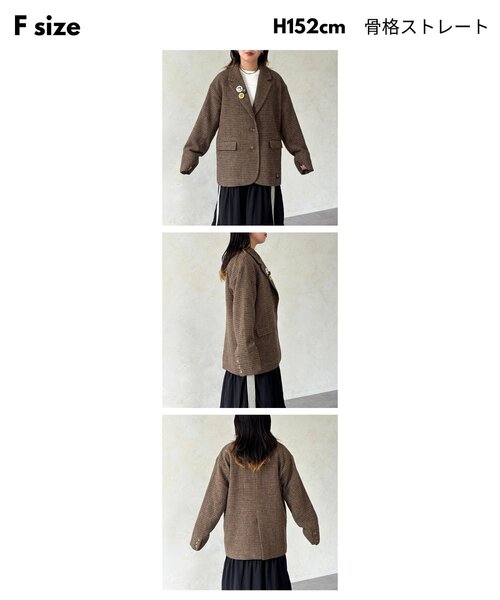 CPCM（シーピーシーエム）の「缶バッジ付きツイードテーラードジャケット（テーラードジャケット・レディース・ブラウン系その他/グレー/ブラウン・FREE/LARGE）」の11枚目の写真