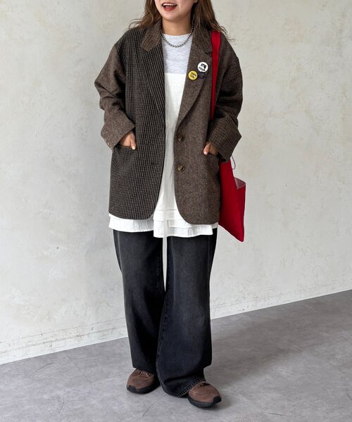 セール】缶バッジ付きツイードテーラードジャケット（テーラード