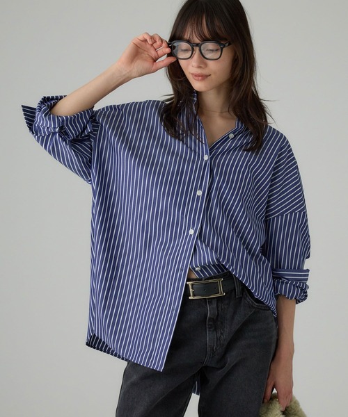 BABYLONE(バビロン)の「ニュアンスオーバーシャツ(シャツ/ブラウス・レディース・ストライプ/ベージュ/サックスブルー/ホワイト/ブラウン・フリー)」の5枚目の写真