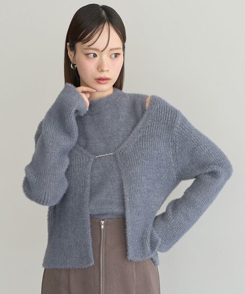 earth music&ecology（アースミュージックアンドエコロジー）の「SET2点チャーム付きシャギーニット＋インナー（ニット/セーター・レディース・ライトグレー/チャコールグレー/ライトベージュ/ピンクベージュ・FREE）」の15枚目の写真