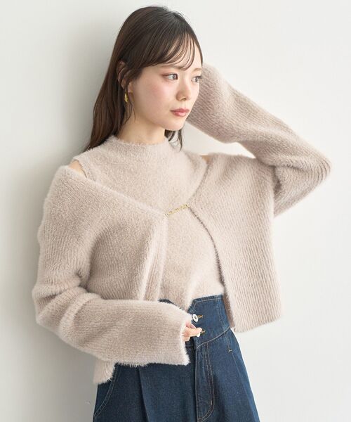 earth music&ecology（アースミュージックアンドエコロジー）の「SET2点チャーム付きシャギーニット＋インナー（ニット/セーター・レディース・ライトグレー/チャコールグレー/ライトベージュ/ピンクベージュ・FREE）」の22枚目の写真