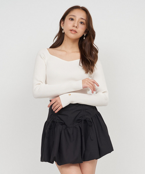 ROYAL PARTY(ロイヤルパーティー)の「ウォッシャブルオープンネック長袖ニットトップス(ニット/セーター・レディース・ブラック/マルチ/オフホワイト/グレー/ボルドー・FREE)」の2枚目の写真