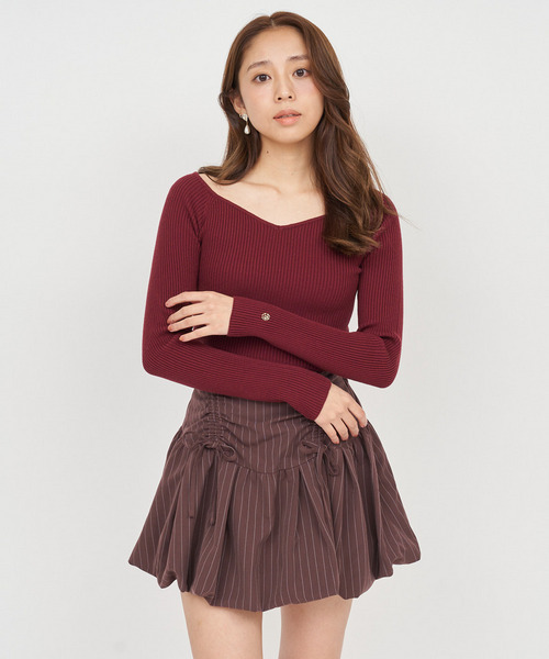 ROYAL PARTY(ロイヤルパーティー)の「ウォッシャブルオープンネック長袖ニットトップス(ニット/セーター・レディース・ブラック/マルチ/オフホワイト/グレー/ボルドー・FREE)」の5枚目の写真