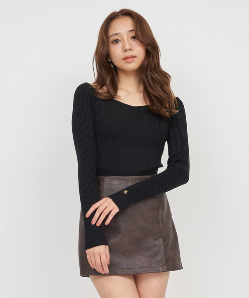 ROYAL PARTY(ロイヤルパーティー)の「ウォッシャブルオープンネック長袖ニットトップス(ニット/セーター・レディース・ブラック/マルチ/オフホワイト/グレー/ボルドー・FREE)」の3枚目の写真