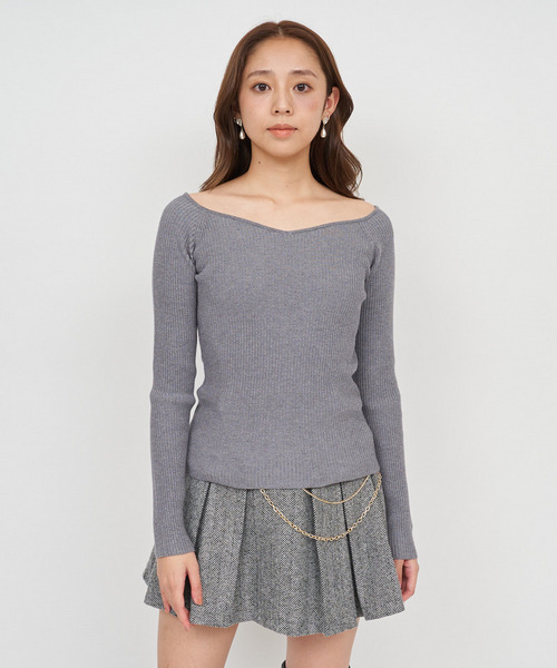 ROYAL PARTY(ロイヤルパーティー)の「ウォッシャブルオープンネック長袖ニットトップス(ニット/セーター・レディース・ブラック/マルチ/オフホワイト/グレー/ボルドー・FREE)」の12枚目の写真