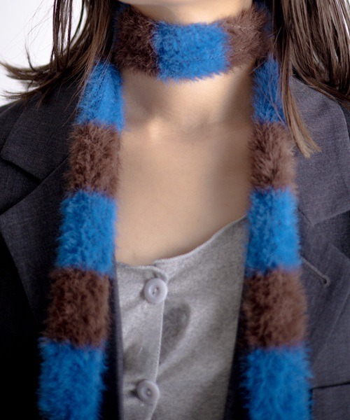 Vini（ヴィニ）の「【Vini】ミックスボーダー ニットマフラー/ロングストール（マフラー・レディース・ブラック/ブルー/グリーン・FREE）」の18枚目の写真