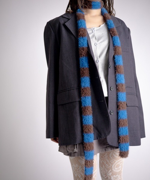 Vini（ヴィニ）の「【Vini】ミックスボーダー ニットマフラー/ロングストール（マフラー・レディース・ブラック/ブルー/グリーン・FREE）」の22枚目の写真