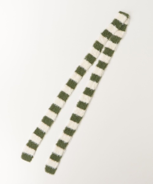 Vini（ヴィニ）の「【Vini】ミックスボーダー ニットマフラー/ロングストール（マフラー・レディース・ブラック/ブルー/グリーン・FREE）」の16枚目の写真