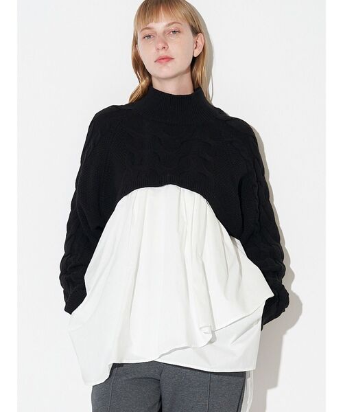 ELENDEEK(エレンディーク)の「アシンメトリードッキングニット(ニット/セーター・レディース・ブラック/ブラウン/グレー・FREE)」の2枚目の写真