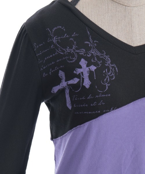 NIBBLE POISON(ニブルポイズン)の「ツギハギフレア袖プルオーバー(Tシャツ/カットソー・レディース・グレー/パープル/ワイン・MEDIUM)」の12枚目の写真