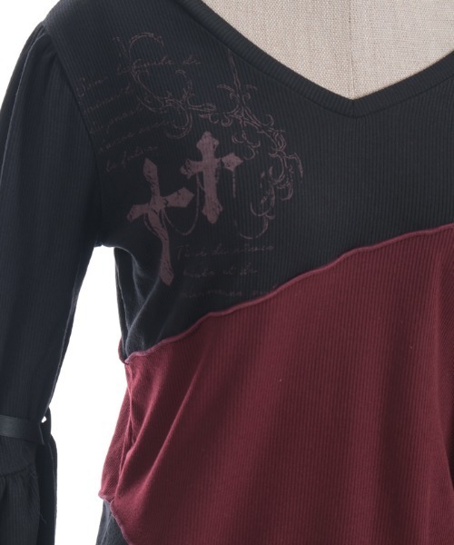 NIBBLE POISON(ニブルポイズン)の「ツギハギフレア袖プルオーバー(Tシャツ/カットソー・レディース・グレー/パープル/ワイン・MEDIUM)」の21枚目の写真