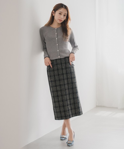 MISCH MASCH（ミッシュマッシュ）の「2025秋冬新作 ツイードチェックタイトスカート（スカート・レディース・ホワイト/ブラック・S/M）」の2枚目の写真