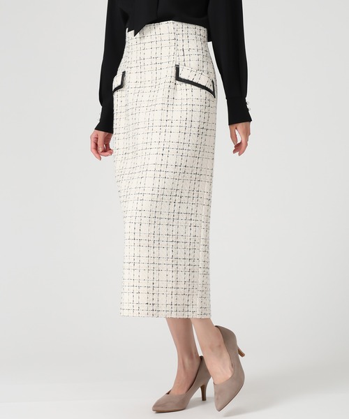 MISCH MASCH（ミッシュマッシュ）の「2025秋冬新作 ツイードチェックタイトスカート（スカート・レディース・ホワイト/ブラック・S/M）」の3枚目の写真