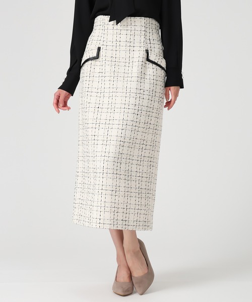 MISCH MASCH（ミッシュマッシュ）の「2025秋冬新作 ツイードチェックタイトスカート（スカート・レディース・ホワイト/ブラック・S/M）」の4枚目の写真