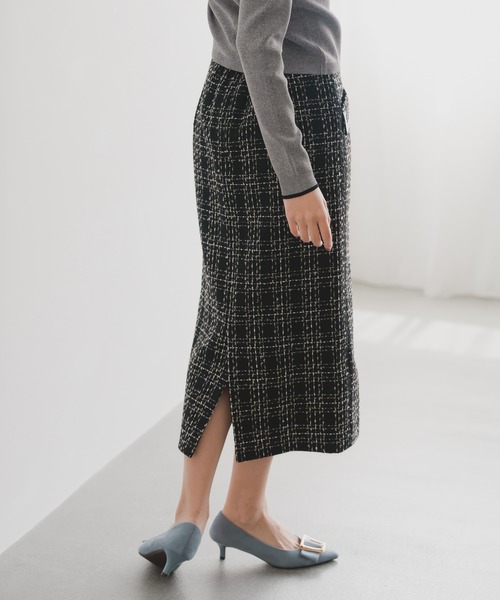 MISCH MASCH（ミッシュマッシュ）の「2025秋冬新作 ツイードチェックタイトスカート（スカート・レディース・ホワイト/ブラック・S/M）」の21枚目の写真