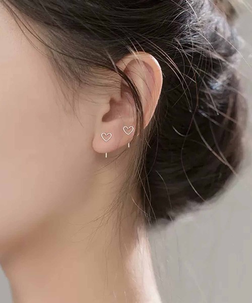Silver925】金属アレルギー対応 モチーフヘッドピアス（ハート・ボール