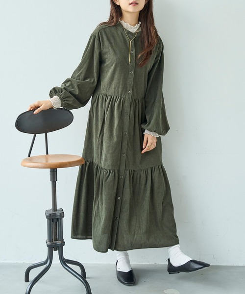 コーデュロイ ティアードワンピース【588070】（ワンピース）｜mil