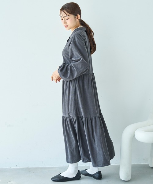mil(ミル)の「コーデュロイ ティアードワンピース【588070】(ワンピース・レディース・ダークベージュ/カーキ/チャコールグレー/ブラウン・FREE/XS/S)」の7枚目の写真