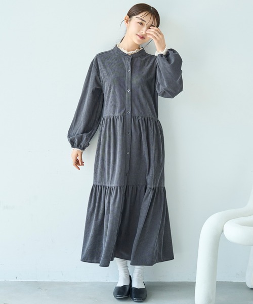 コーデュロイ ティアードワンピース【588070】（ワンピース）｜mil