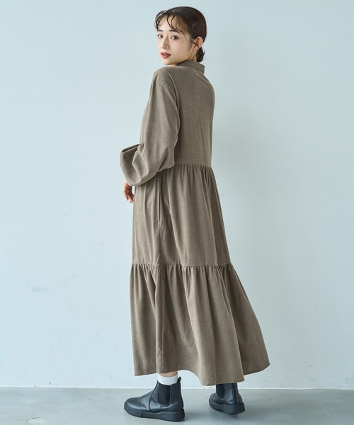 mil(ミル)の「コーデュロイ ティアードワンピース【588070】(ワンピース・レディース・ダークベージュ/カーキ/チャコールグレー/ブラウン・FREE/XS/S)」の13枚目の写真