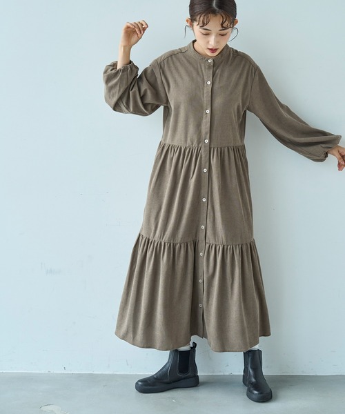 mil(ミル)の「コーデュロイ ティアードワンピース【588070】(ワンピース・レディース・ダークベージュ/カーキ/チャコールグレー/ブラウン・FREE/XS/S)」の8枚目の写真