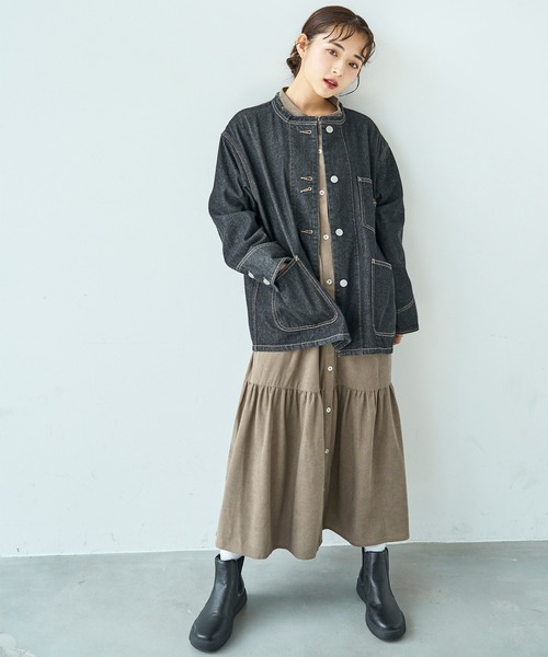 mil(ミル)の「コーデュロイ ティアードワンピース【588070】(ワンピース・レディース・ダークベージュ/カーキ/チャコールグレー/ブラウン・FREE/XS/S)」の17枚目の写真