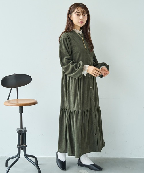 コーデュロイ ティアードワンピース【588070】（ワンピース）｜mil