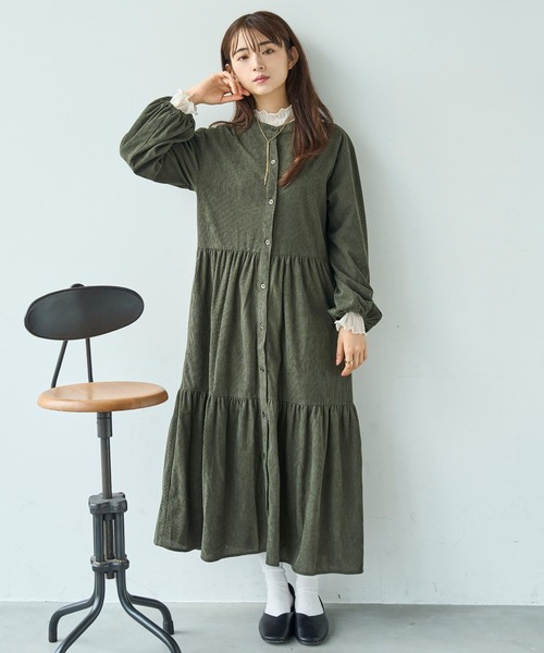 mil(ミル)の「コーデュロイ ティアードワンピース【588070】(ワンピース・レディース・ダークベージュ/カーキ/チャコールグレー/ブラウン・FREE/XS/S)」の15枚目の写真