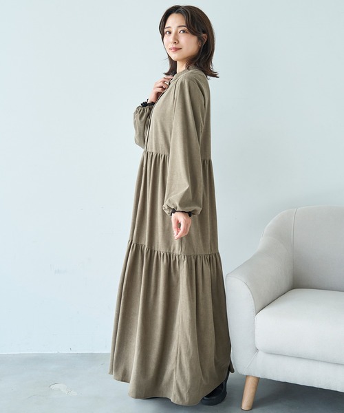 45R コーデュロイ　Aライン ワンピース コーデュロイ ティアードワンピース【588070】（ワンピース）｜mil