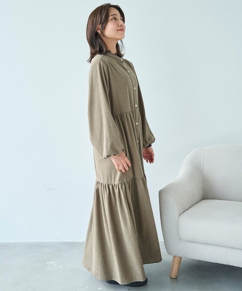 mil(ミル)の「コーデュロイ ティアードワンピース【588070】(ワンピース・レディース・ダークベージュ/カーキ/チャコールグレー/ブラウン・FREE/XS/S)」の6枚目の写真