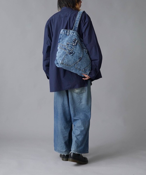 Distressed Finish Chemical Wash Denim Shoulder Bag / ダメージ加工