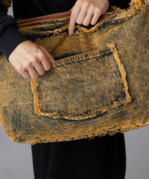 Distressed Finish Chemical Wash Denim Shoulder Bag / ダメージ加工