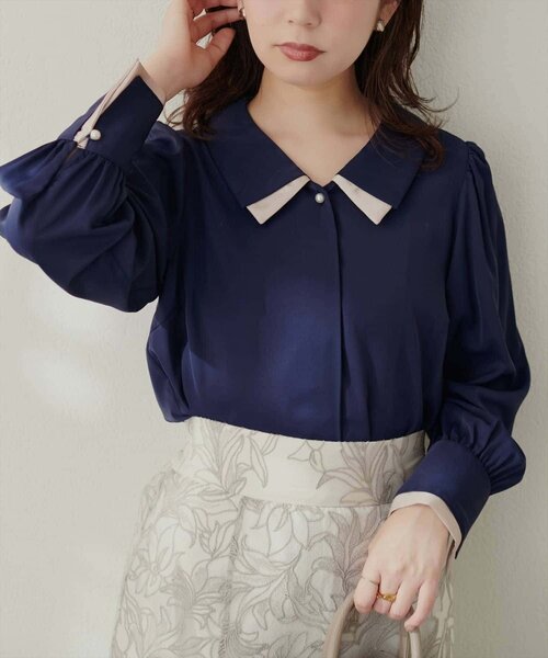 natural couture(ナチュラルクチュール)の「【WEB限定】〈osono〉重ね衿配色ブラウス(シャツ/ブラウス・レディース・その他2/その他1/ネイビー/モカ/チャコールグレー/オフホワイト・FREE)」の5枚目の写真