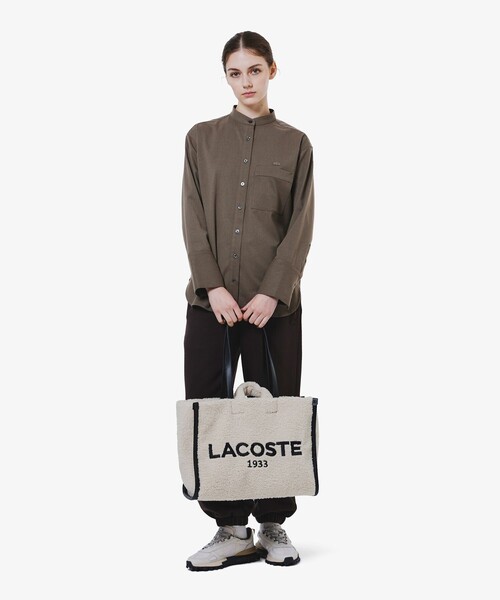 LACOSTE(ラコステ)の「ロングカフススタンドカラーシャツ(シャツ/ブラウス・レディース・ダークブラウン/オフホワイト・40/38/36/34)」の8枚目の写真