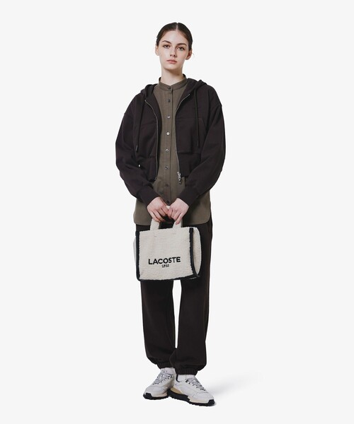 LACOSTE(ラコステ)の「ロングカフススタンドカラーシャツ(シャツ/ブラウス・レディース・ダークブラウン/オフホワイト・40/38/36/34)」の9枚目の写真