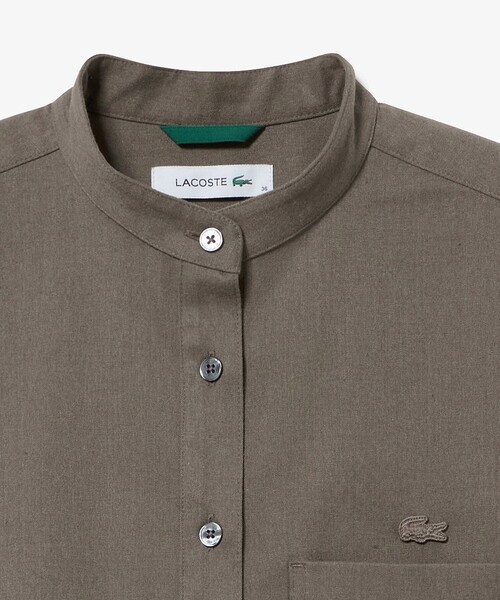 LACOSTE(ラコステ)の「ロングカフススタンドカラーシャツ(シャツ/ブラウス・レディース・ダークブラウン/オフホワイト・40/38/36/34)」の11枚目の写真