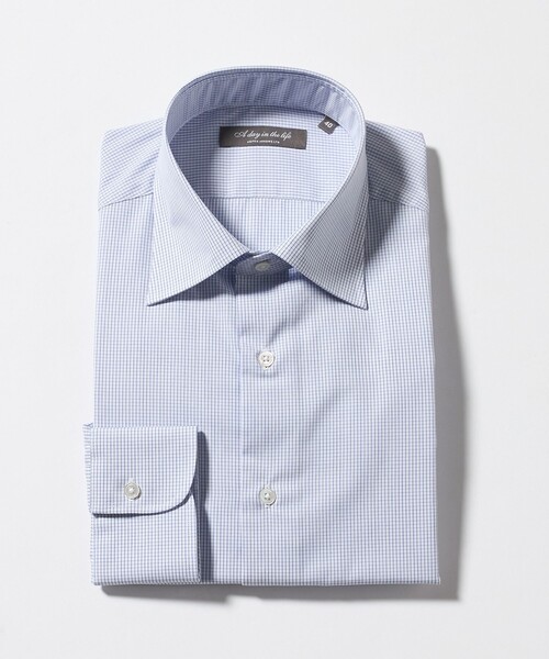 A DAY IN THE LIFE UNITED ARROWS(アデイインザライフユナイテッドアローズ)の「グラフチェック セミワイドカラーシャツ-イージーケア-<A DAY IN THE LIFE>(シャツ/ブラウス・メンズ・ライトブルー・40cm/39cm/37cm/41cm/38cm/42cm)」の1枚目の写真