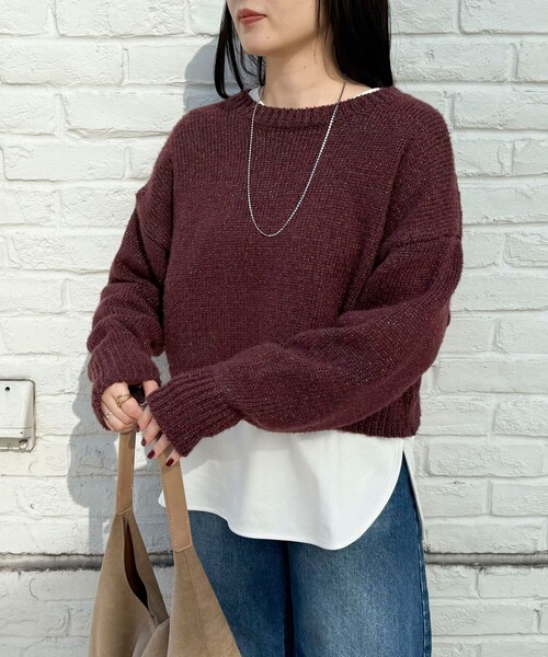 セール】キラキラクロップド丈ニットプルオーバー（ニット/セーター