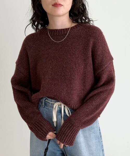 fredy emue(フレディエミュ)の「キラキラクロップド丈ニットプルオーバー(ニット/セーター・レディース・ベージュ系その他/レッド系その他/ブラック系その他・38)」の18枚目の写真