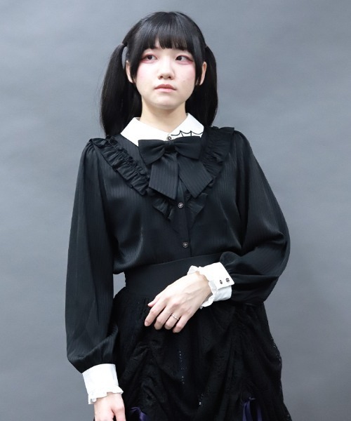 NIBBLE POISON(ニブルポイズン)の「シャドーストライプフリルブラウス(シャツ/ブラウス・レディース・ワイン/ブラック/ホワイト・MEDIUM)」の1枚目の写真