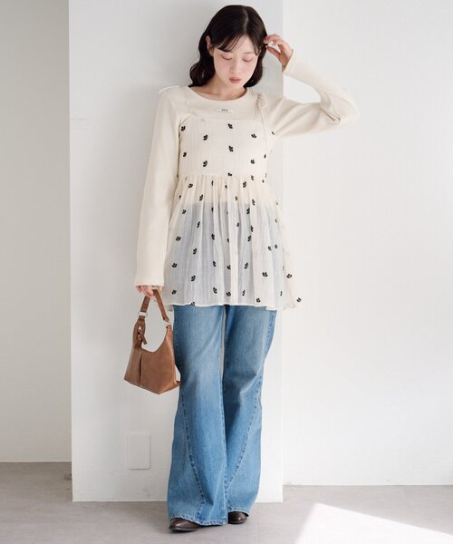 Kastane(カスタネ)の「【新色追加/5色展開】ニットタグロンTEE(Tシャツ/カットソー・レディース・サックスブルー/アイボリー/ブラック/ブラウン/イエロー/グレー/ピンク/グレー系その他・FREE)」の12枚目の写真