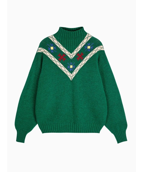 BOBO CHOSES（ボボショーズ）の「Floral turtleneck jumper（ニット/セーター・レディース・ダークグリーン・S/M/XL/XS/L）」の2枚目の写真