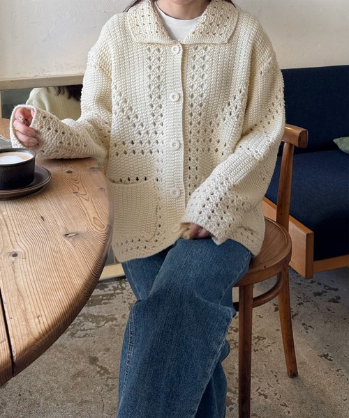 LE MORE(リモア)の「パターンデザインルーズニットカーディガン(カーディガン/ボレロ・レディース・アイボリー・FREE)」の2枚目の写真
