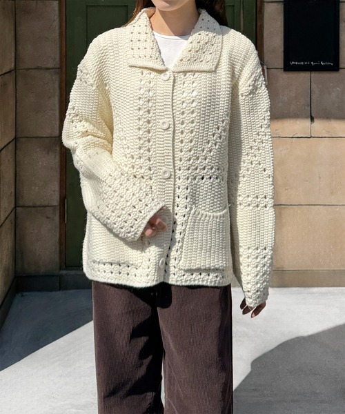LE MORE(リモア)の「パターンデザインルーズニットカーディガン(カーディガン/ボレロ・レディース・アイボリー・FREE)」の8枚目の写真