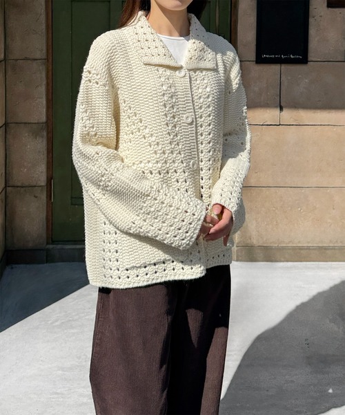 LE MORE(リモア)の「パターンデザインルーズニットカーディガン(カーディガン/ボレロ・レディース・アイボリー・FREE)」の10枚目の写真