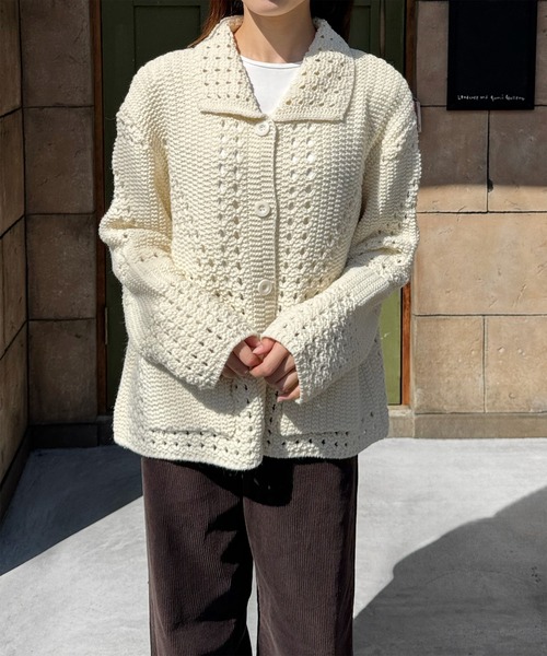 LE MORE(リモア)の「パターンデザインルーズニットカーディガン(カーディガン/ボレロ・レディース・アイボリー・FREE)」の13枚目の写真